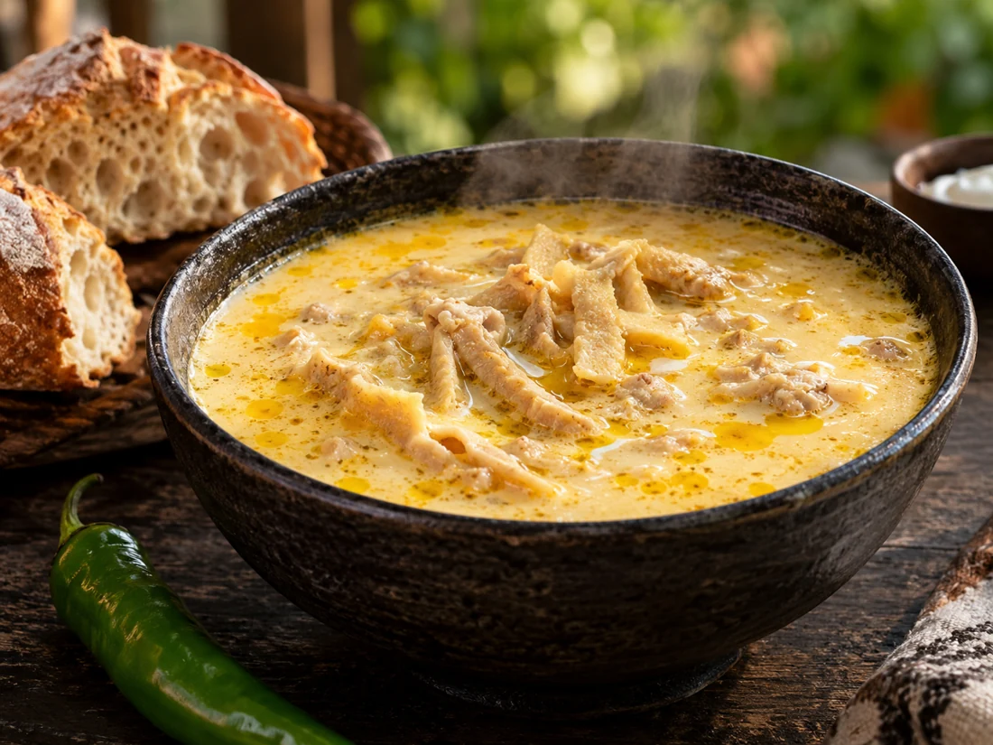 Romanian tripe soup with bread